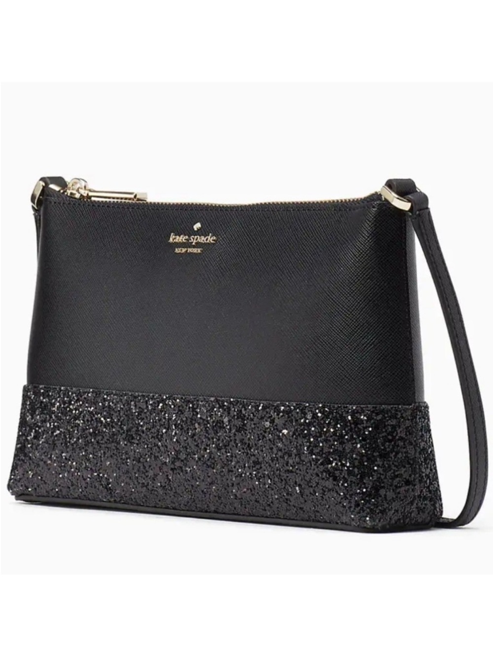 NWT Kate Spade Black Glitter Fabric Mixed Crossbody Bag